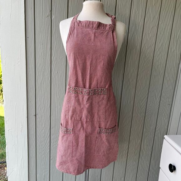 VTG 80s Gingham Apron Country Cottagecore Kitchen Cooking 3 Pocket - Picture 1 of 7